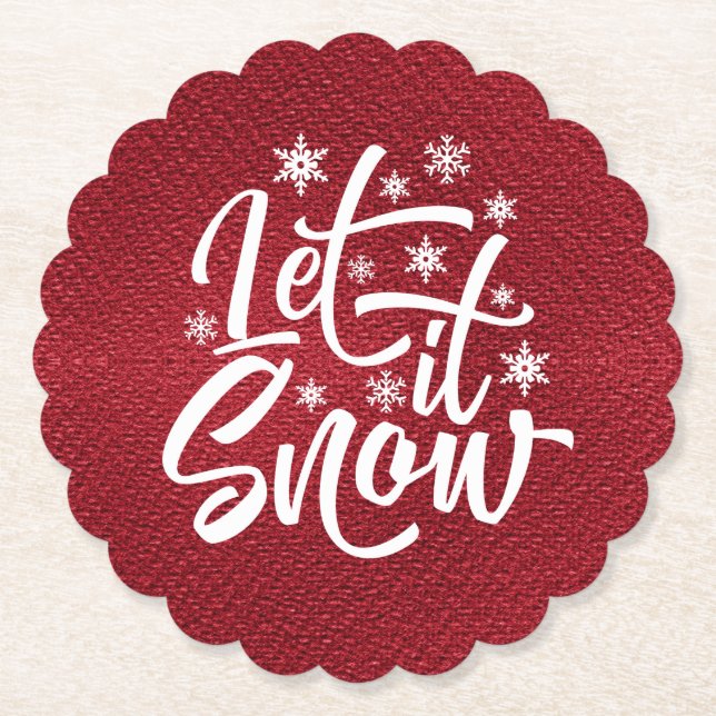 Let It Snow Weihnachts Typografie rot/weiß ID951 Untersetzer (Vorderseite)