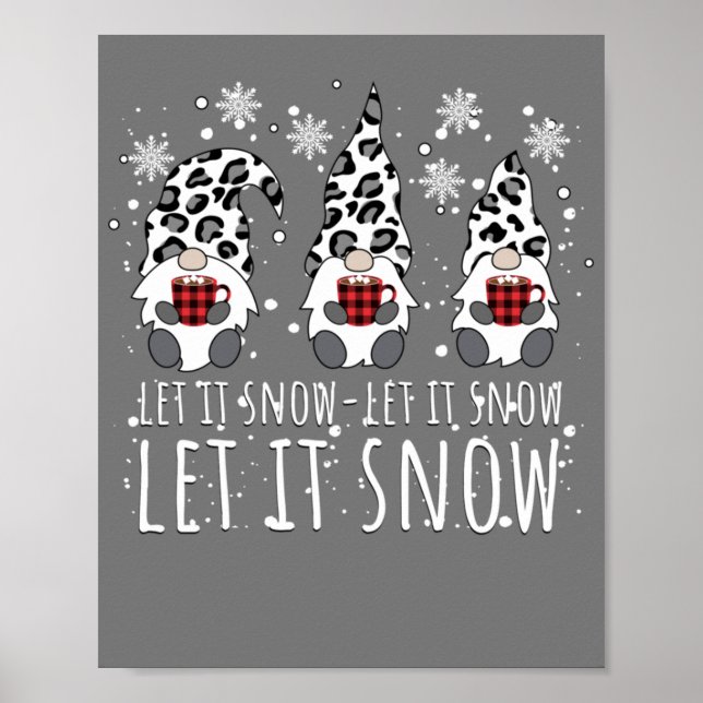 LET IT SNOW Winter Gnome - Leopard Buffalo Plaid Poster (Vorne)