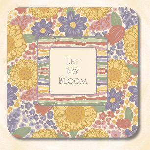 Let Joy Bloom Untersetzer-Set – Bearbeitbarer Text Getränkeuntersetzer