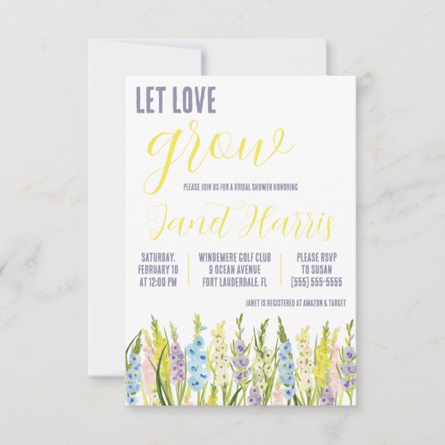 Let Love Grow, Pastel Gladiolus Bridal Dusche Einladung (Vorderseite)