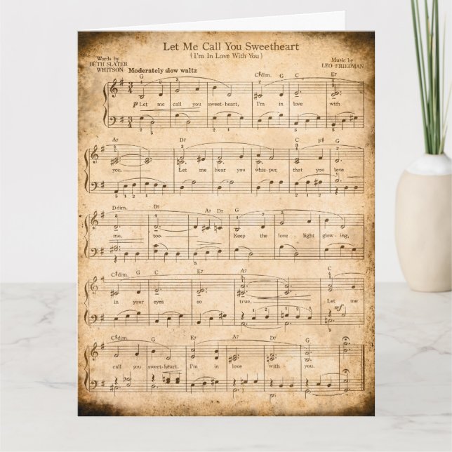Let Me Call You Sweetheart Sheet Music Valentine   Karte (Vorderseite)
