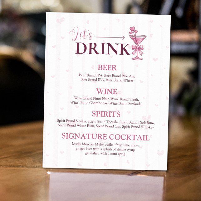 Let’s Drink Bar Menu Sign | A Tiny Bit Engaged  Poster (Von Creator hochgeladen)
