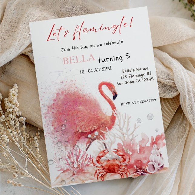 Let’s Flamingle! Pink Flamingo Girl Birthday Party Einladung (Von Creator hochgeladen)