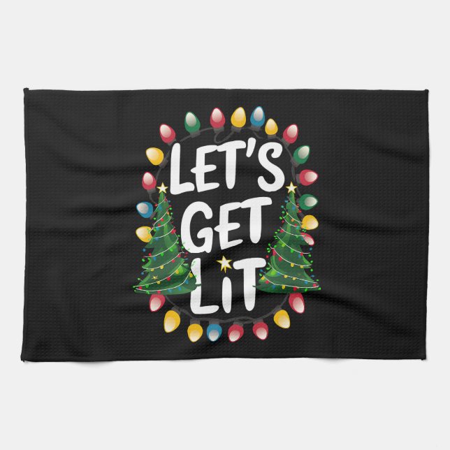 Let’s Get Lit Funny Christmas Drinking Xmas Lights Geschirrtuch (Horizontal)
