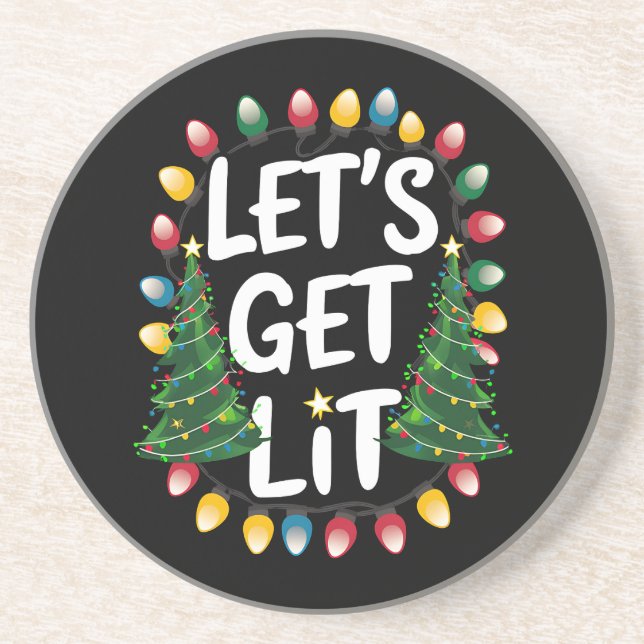 Let’s Get Lit Funny Christmas Drinking Xmas Lights Getränkeuntersetzer (Vorne)