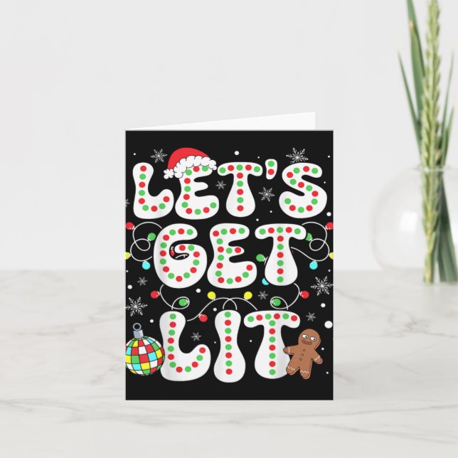 Let S Get Lit Funny Christmas Lights Xmas Pajamas  Karte (Vorderseite)