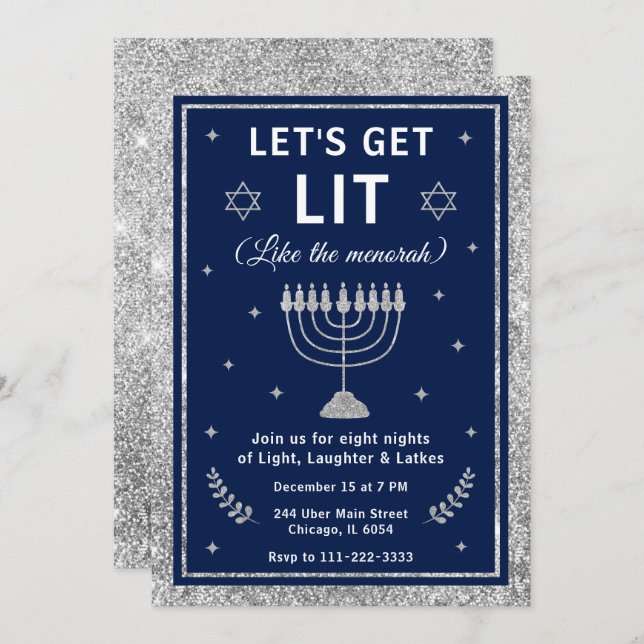 Let’s Get Lit Hanukkah Party Einladung (Vorne/Hinten)