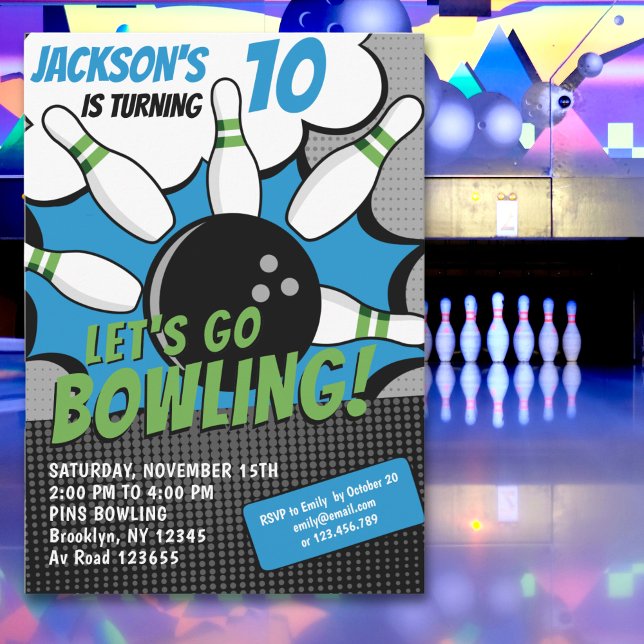 Let’s Go Bowling!  Fun Bowling-Style Birthday Kids Einladung (Von Creator hochgeladen)