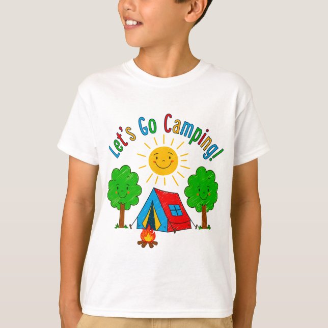 Let’s Go Camping Kids Drawing Design T-Shirt (Vorderseite)