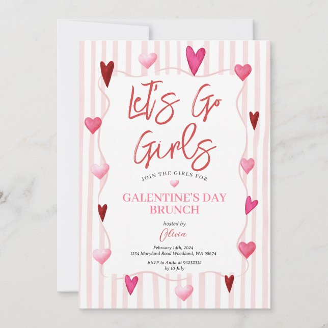 Let’s Go Girls Galentine’s Day Brunch Invitation Einladung (Vorderseite)