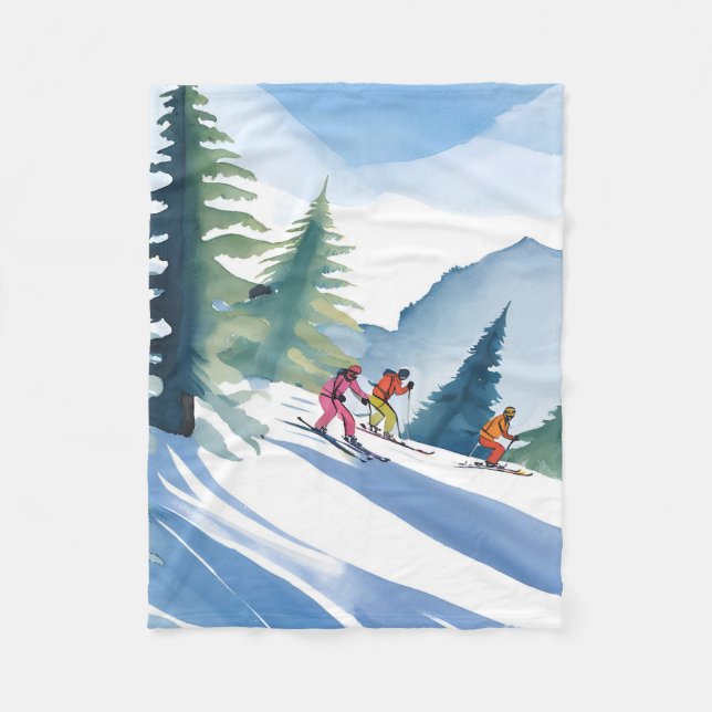 Let’s Go Skiing | Winter Watercolor Painting Fleecedecke (Vorderseite)
