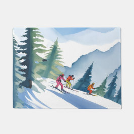 Let’s Go Skiing | Winter Watercolor Painting Fußmatte