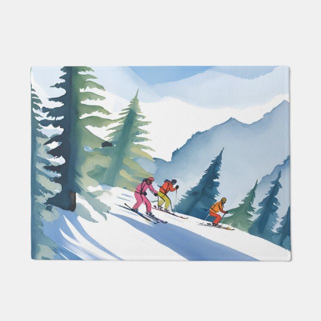 Let’s Go Skiing | Winter Watercolor Painting Fußmatte (Vorderseite)
