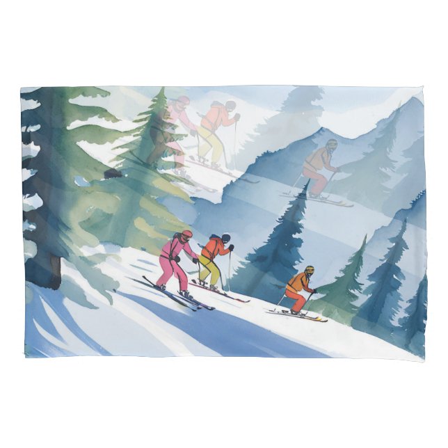 Let’s Go Skiing | Winter Watercolor Painting Kissenbezug (Vorderseite)