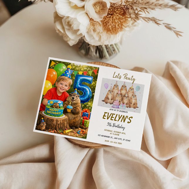 Let’s Party Groundhog 5th Birthday – Fun Kids  Einladung (Let’s Party Groundhog 5th Birthday photo – Fun Kids Invitation)