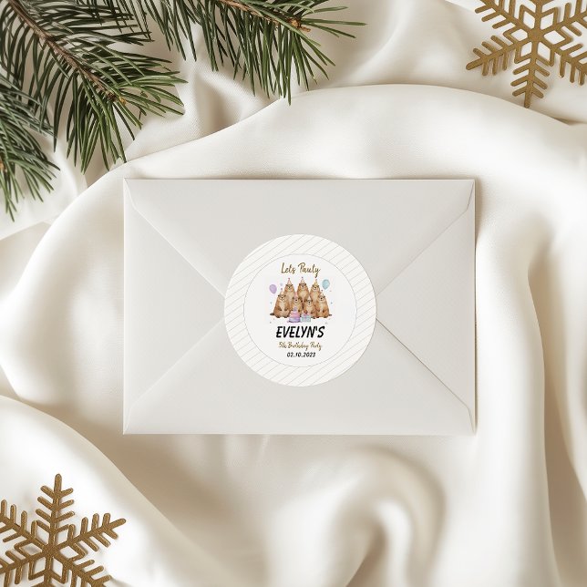 Let’s Party Groundhog 5th Birthday – Fun Kids  Runder Aufkleber (Let’s Party Groundhog 5th Birthday – Fun Kids sticker)