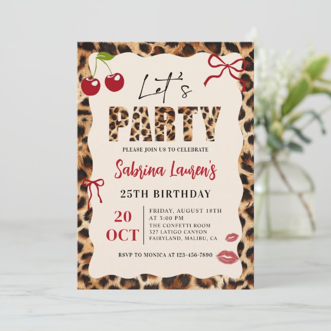 Let’s Party Leopard Cheetah Birthday Invitation Einladung (Stehend Vorderseite)