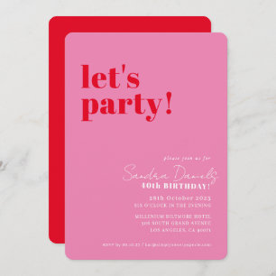 LET S PARTY Moderne minimale Geburtstagsrot pink Einladung