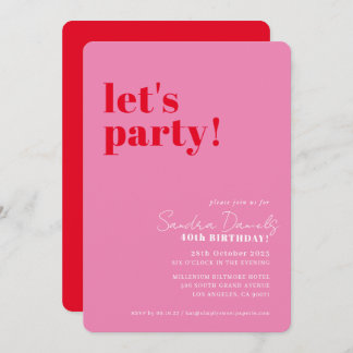 LET S PARTY Moderne minimale Geburtstagsrot pink Einladung