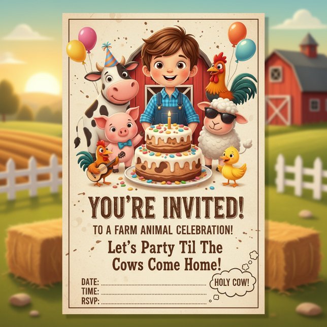 Let’s Party Til the Cows Come Home | Editable Farm Einladung (Von Creator hochgeladen)