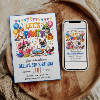 Let’s Pawty Cat 5th Birthday | Cute Kitty Birthday Einladung