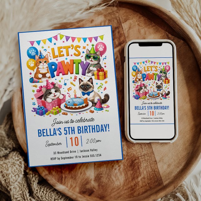 Let’s Pawty Cat 5th Birthday | Cute Kitty Birthday Einladung (Let’s Pawty Cat 5th Birthday | Cute Kitty Birthday Invitation
)