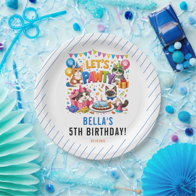 Let’s Pawty Cat 5th Birthday | Cute Kitty Birthday Pappteller (Party)