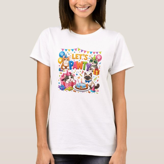 Let’s Pawty Cat 5th Birthday | Cute Kitty Birthday T-Shirt (Vorderseite)