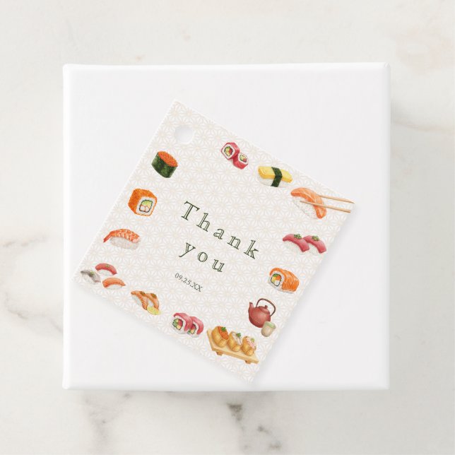 Let’s Roll into Fun! Sushi Birthday Party Invitati Geschenkanhänger (Beispiel)
