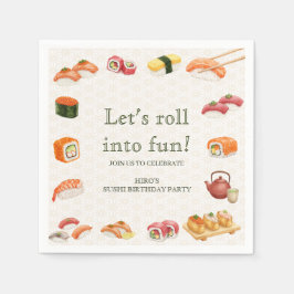 Let’s Roll into Fun! Sushi Birthday Party Invitati Serviette