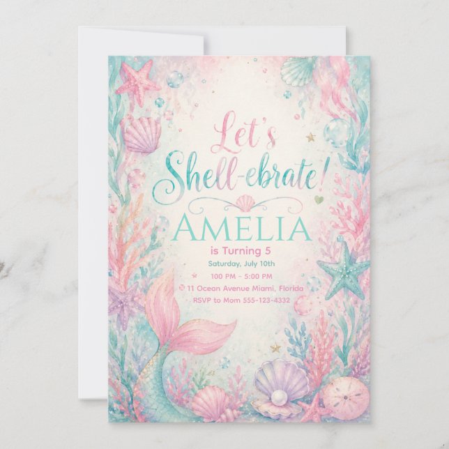 Let’s Shell-ebrate Mermaid Invitation Editable Einladung (Vorderseite)