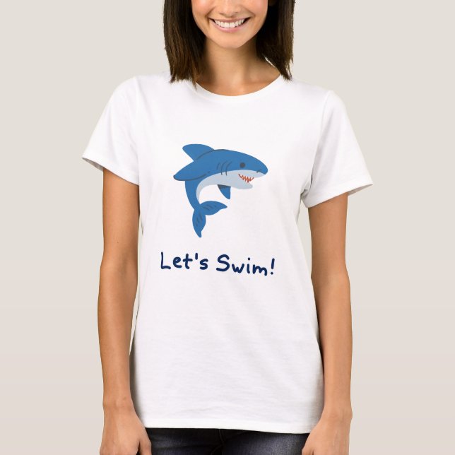 Let’s Swim Shark Cartoon T-Shirt Cute Ocean Love (Vorderseite)