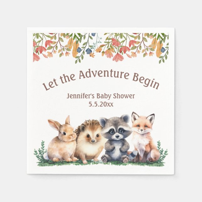 let the adventure begin animals baby shower  serviette (Vorderseite)
