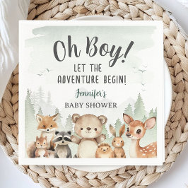 Let The Adventure Begin Baby Shower Boy Woodland Serviette