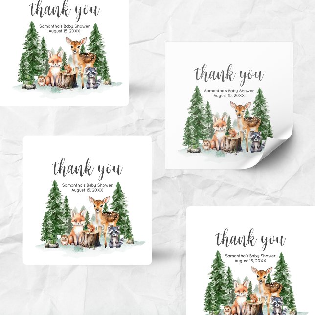 Let the Adventure Begin Baby Shower Square Quadratischer Aufkleber (Let the Adventure Begin Woodland Animals Baby Shower Square Sticker)