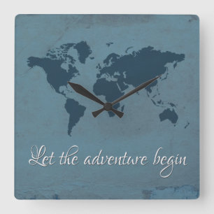 Let the adventure begin quadratische wanduhr