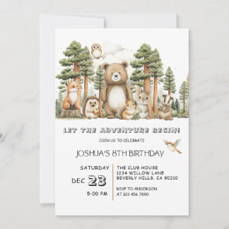 Let The Adventure Begin Woodland Animals Birthday Einladung