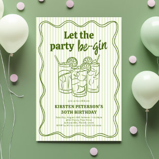 Let The Party Be-Gin Adult Birthday Einladung