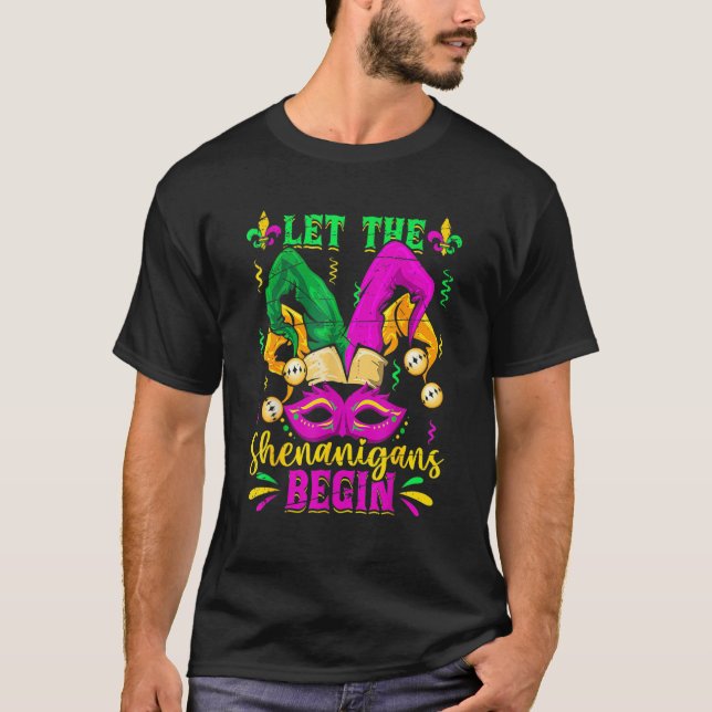Let The Shenanigans Begin Jester Mardi Gras Carniv T-Shirt (Vorderseite)