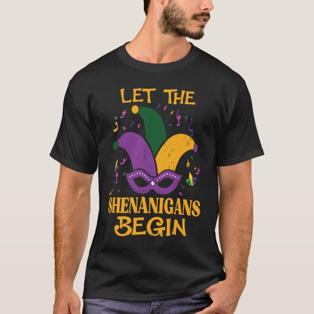 Let The Shenanigans Begin  Mardi Gras Jester Hat M T-Shirt (Vorderseite)