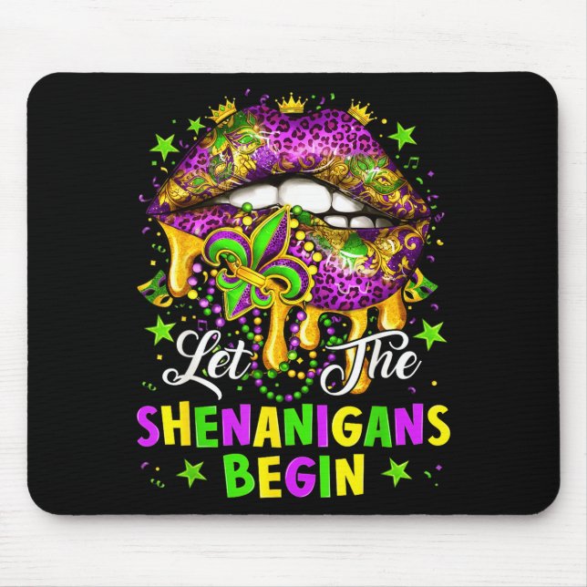 Let The Shenanigans Begin Mardi Gras Lips Girl Wom Mousepad (Vorne)