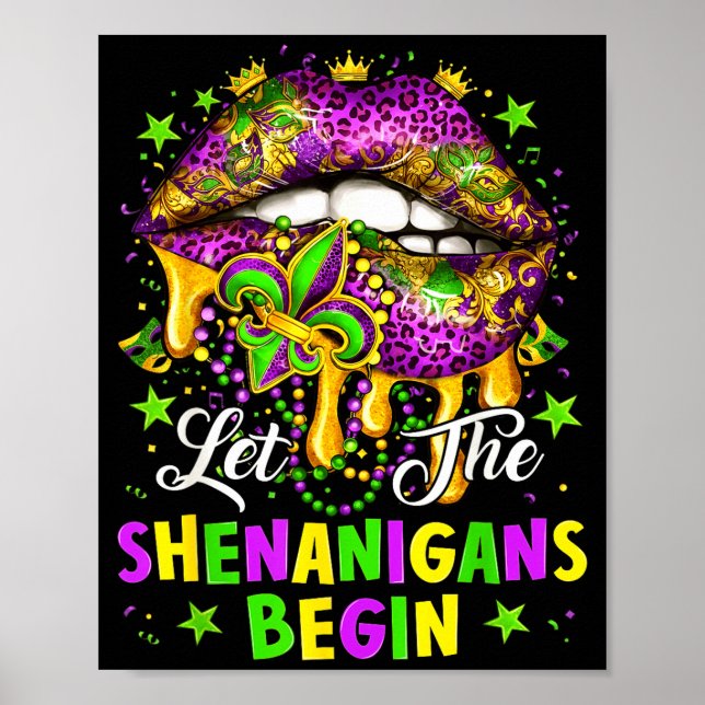 Let The Shenanigans Begin Mardi Gras Lips Girl Wom Poster (Vorne)