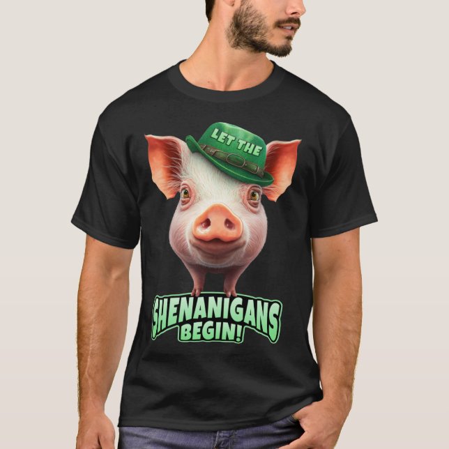 Let The Shenanigans Begin Piggy Leprechaun St Patr T-Shirt (Vorderseite)