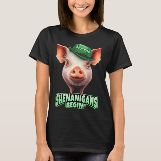 Let The Shenanigans Begin Piggy Leprechaun St Patr T-Shirt (Vorderseite)