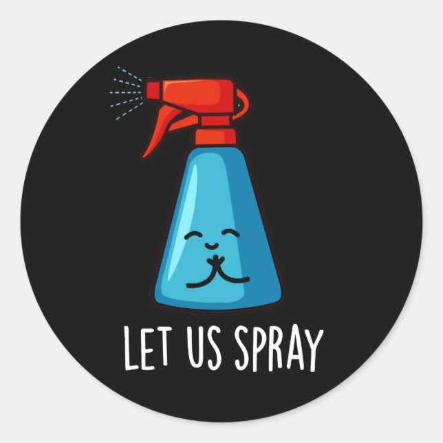 Let Us Spray Funny Praying Bottle Pun Dark BG Runder Aufkleber (Vorderseite)