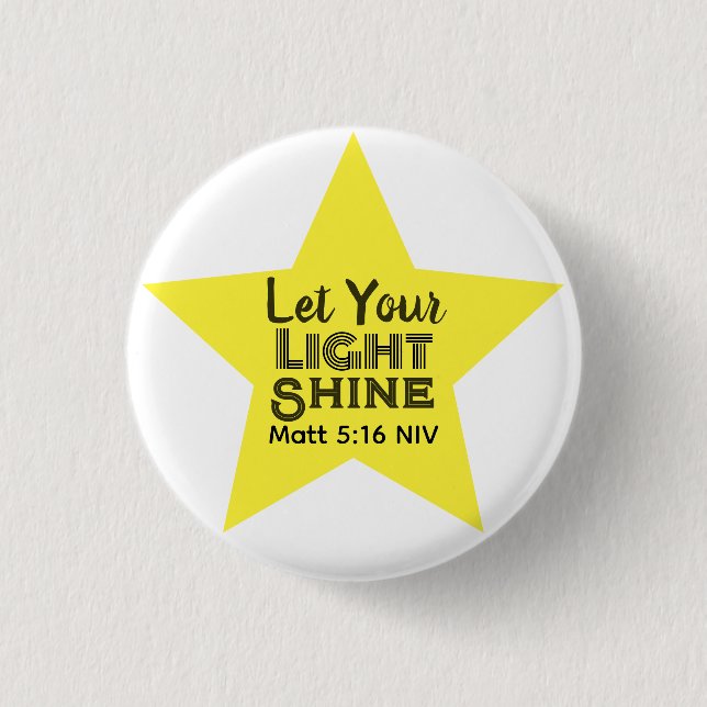 Let Your Light Shine Bible Verse Yellow Star Button (Vorderseite)