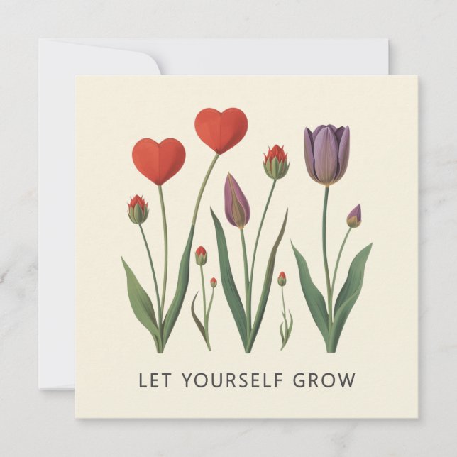 Let Yourself Grow Floral Heart Tulips Art Karte (Vorderseite)