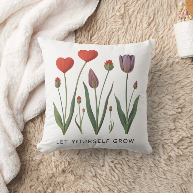 Let Yourself Grow Floral Heart Tulips Art Kissen (Decke)