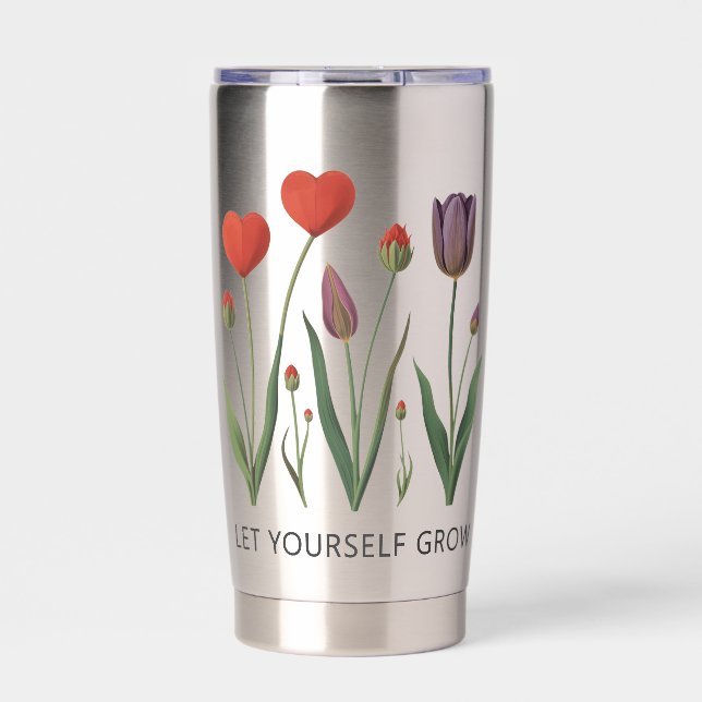 Let Yourself Grow Floral Heart Tulips Art Thermobecher (Vorderseite)