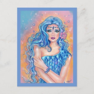 Leta blue haired mermaid art by Renee Lavoie Postkarte